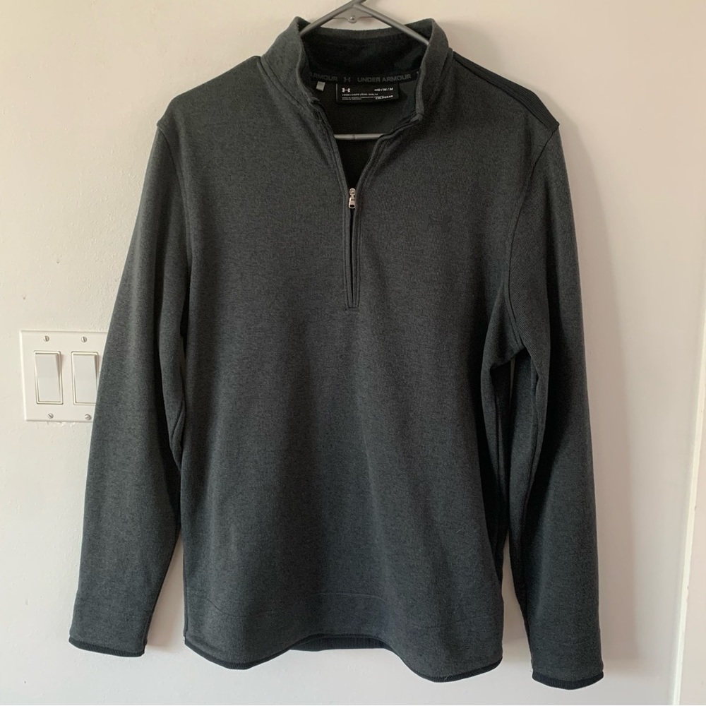 Under Armour Black 1/4 Zip Coldgear Sweater Shirt Mens M LS Golf Walk Lo…